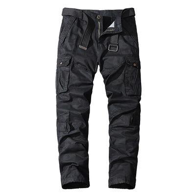 Overalls de camuflaje de bolsillo múltiple para hombres de algodón puro con cintura media y ajuste recto