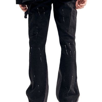 Jeans rectos para hombres de High Street con diseño impreso y ligera luz en lavado oscuro