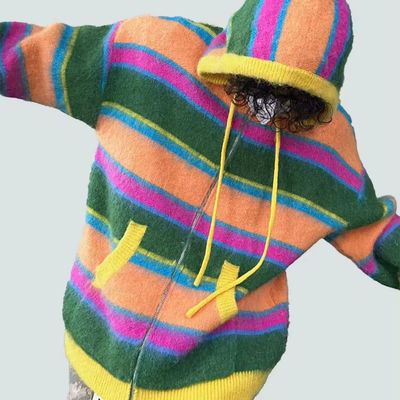 Diseño de los hombres Casual Rayada con cremallera con capucha Tricotado suéter de cardigan por XMAMLON RTS