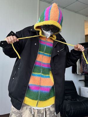 Diseño de los hombres Casual Rayada con cremallera con capucha Tricotado suéter de cardigan por XMAMLON RTS