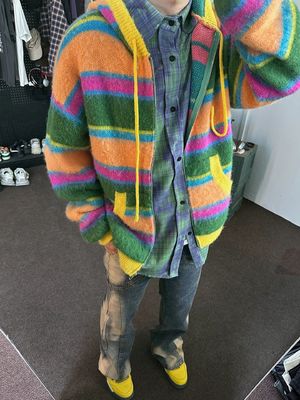 Diseño de los hombres Casual Rayada con cremallera con capucha Tricotado suéter de cardigan por XMAMLON RTS