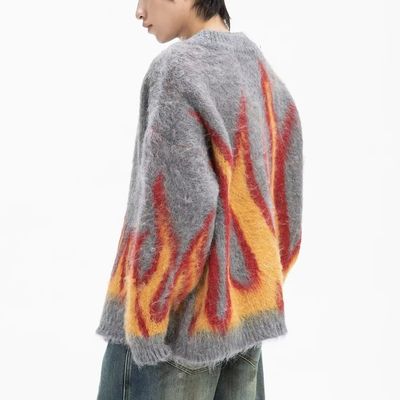 Computación Tricotada Invierno Flame Jacquard V-collar suéter masculino para la comodidad Casual