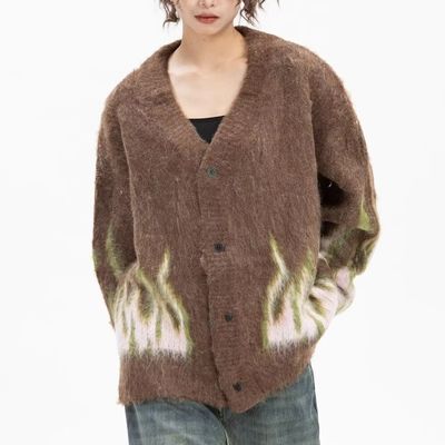 Computación Tricotada Invierno Flame Jacquard V-collar suéter masculino para la comodidad Casual
