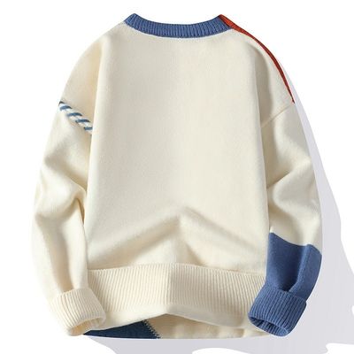 Cuello redondo Hombre de otoño invierno suéteres de Navidad ropa de calle coreana suéter de parcheado