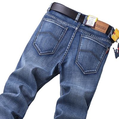 80% de algodón Denim recto Jeans masculinos Tipo adecuado Tipo regular Tipo de cintura Medio cintura