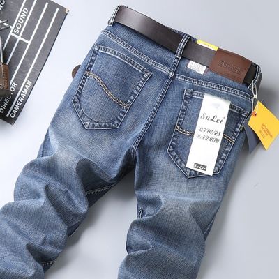 80% de algodón Denim recto Jeans masculinos Tipo adecuado Tipo regular Tipo de cintura Medio cintura