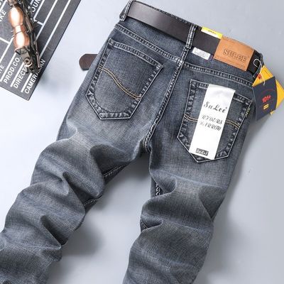 80% de algodón Denim recto Jeans masculinos Tipo adecuado Tipo regular Tipo de cintura Medio cintura