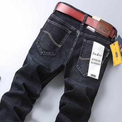 80% de algodón Denim recto Jeans masculinos Tipo adecuado Tipo regular Tipo de cintura Medio cintura