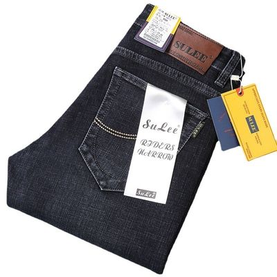 80% de algodón Denim recto Jeans masculinos Tipo adecuado Tipo regular Tipo de cintura Medio cintura