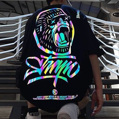 Logotipo personalizado estilo Hip Hop T-shirt de fluorescencia reflectante UV Impresión para hombres de talla grande