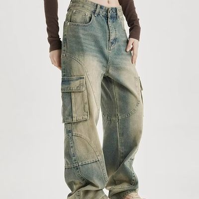 Jeans para hombres pantalones regulares de cintura media pantalones de carga para venta al por mayor