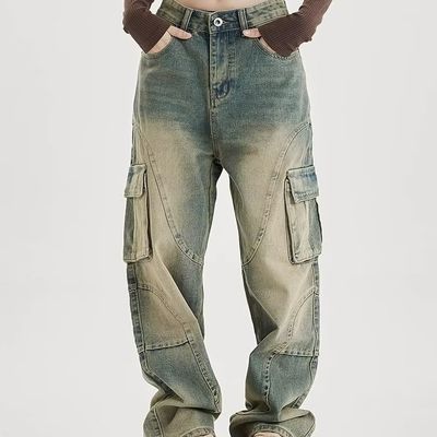 Jeans para hombres pantalones regulares de cintura media pantalones de carga para venta al por mayor