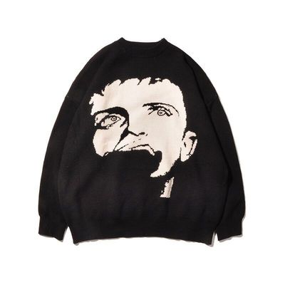 Pullover estándar de lana de otoño suéter masculino de dibujo animado de Jacquard personalizado de punto