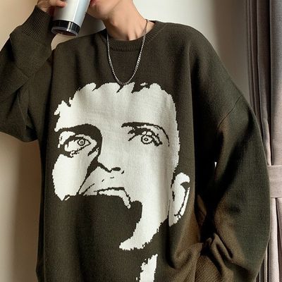 Pullover estándar de lana de otoño suéter masculino de dibujo animado de Jacquard personalizado de punto