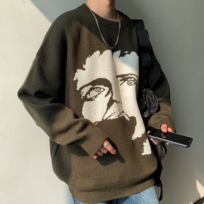 Pullover estándar de lana de otoño suéter masculino de dibujo animado de Jacquard personalizado de punto