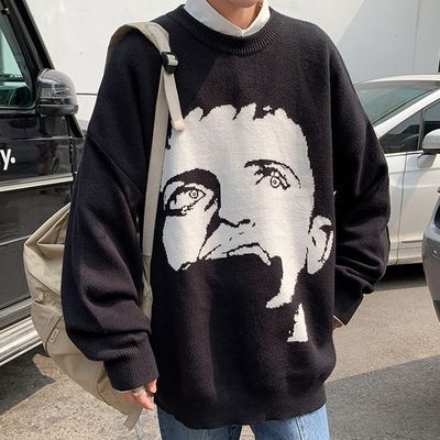 Pullover estándar de lana de otoño suéter masculino de dibujo animado de Jacquard personalizado de punto