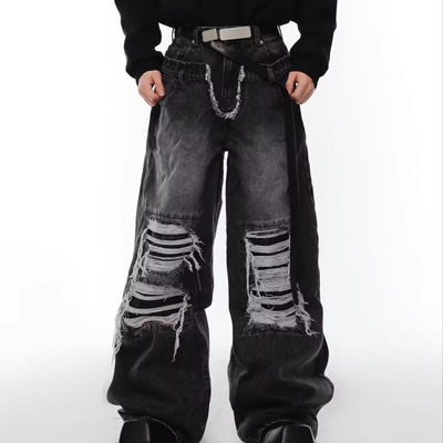 Hip Hop masculino de cintura doble pantalones vaqueros de denim apilados artículos en stock