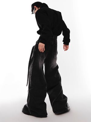 Hip Hop masculino de cintura doble pantalones vaqueros de denim apilados artículos en stock