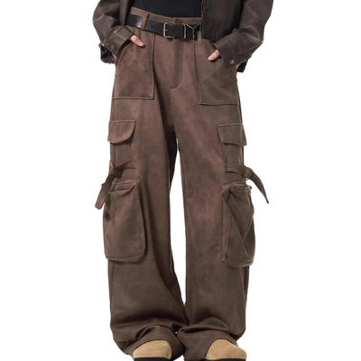 Pantalones largos de piernas rectas para hombres Vintage con bolsillo de piel de venado