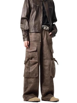 Pantalones largos de piernas rectas para hombres Vintage con bolsillo de piel de venado