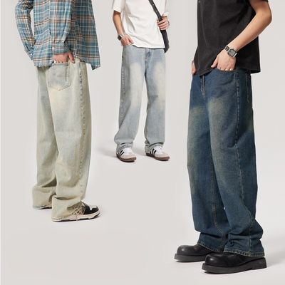 Pantaloncillo de mezcla de cintura de hombre con pantalón de mezcla de hombre con pantalón de línea recta lavado a medida con estampado de cuadrado ligero