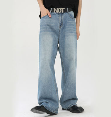 tejido de poliéster/algodón Jeans azules rectos para hombres con impresión digital