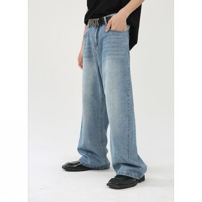 tejido de poliéster/algodón Jeans azules rectos para hombres con impresión digital