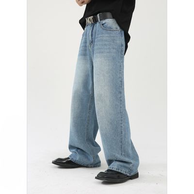 tejido de poliéster/algodón Jeans azules rectos para hombres con impresión digital