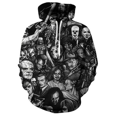 Hoodie con capucha para hombres otoño/invierno 2023 con impresión 3D de Halloween en mezcla de poliéster/algodón