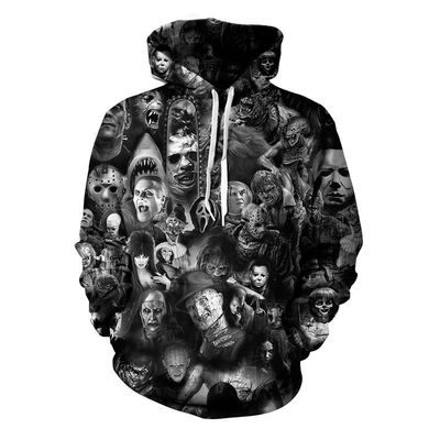 Hoodie con capucha para hombres otoño/invierno 2023 con impresión 3D de Halloween en mezcla de poliéster/algodón