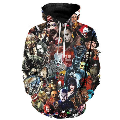 Hoodie con capucha para hombres otoño/invierno 2023 con impresión 3D de Halloween en mezcla de poliéster/algodón