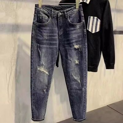 Medio cinturón XMAMLON Hip Hop masculino ropa callejera delgada rasgada daño jeans pantalones pantalones