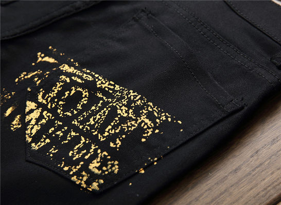 Patrón de logotipo de invierno Impresión digital Jeans masculinos Club nocturno Blanco negro Jeans de diseño masculino
