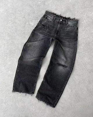 Pantalones personalizados de piernas anchas cintura media denim con lágrimas en el saco jeans mujer pantalones de hombre de talla grande