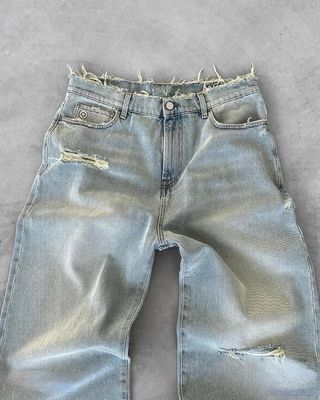 Pantalones personalizados de piernas anchas cintura media denim con lágrimas en el saco jeans mujer pantalones de hombre de talla grande