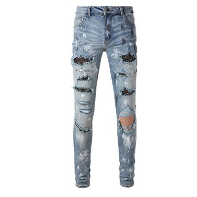 Cristales de moda de denim de piedra rígida Rivets de corte de botas Jeans con material lavable