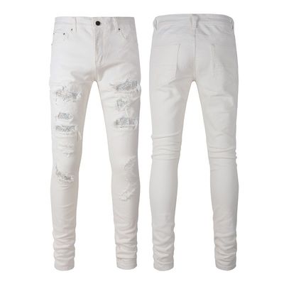 Cotton Denim Stretch Skinny Sostenible Impresión Jeans de lápiz recto para hombres