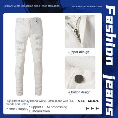 Cotton Denim Stretch Skinny Sostenible Impresión Jeans de lápiz recto para hombres