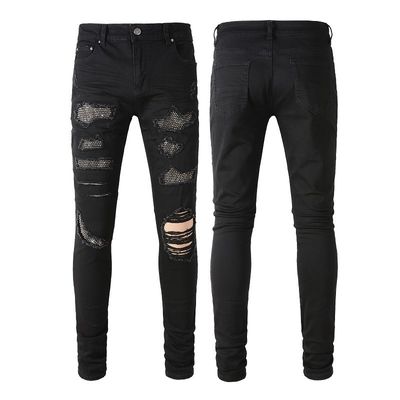 Cinturón de doble capa de diseño plegado negro de estreno apilado jeans de denim delgado para hombres