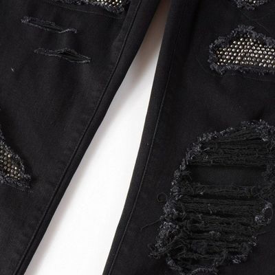 Cinturón de doble capa de diseño plegado negro de estreno apilado jeans de denim delgado para hombres