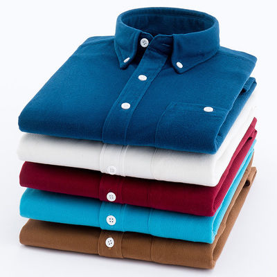 No detección de agujas camisas tejidas para hombres M-5XL Manga larga colorido simple Polos Corduroy