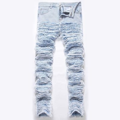Medio de la cintura destruido Jeans lavados de denim de piernas rectas pantalones de hombre pantalones
