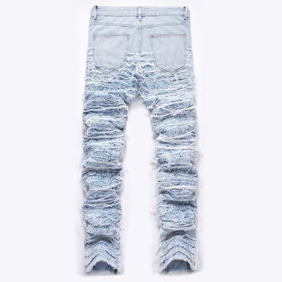 Medio de la cintura destruido Jeans lavados de denim de piernas rectas pantalones de hombre pantalones