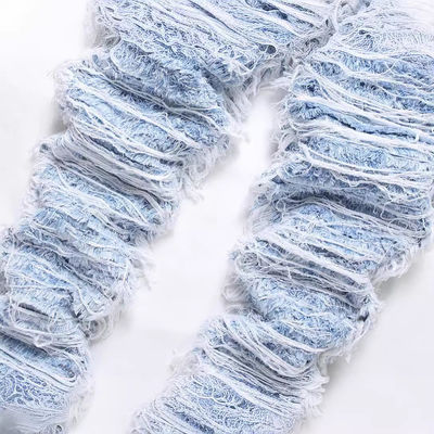 Medio de la cintura destruido Jeans lavados de denim de piernas rectas pantalones de hombre pantalones