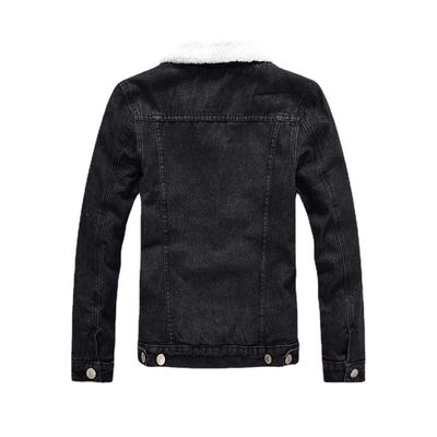 Hoodie de terciopelo de hombre abrigo de denim de invierno de talla más grande negro delgado ajuste grueso chaqueta de lana de piel de cordero
