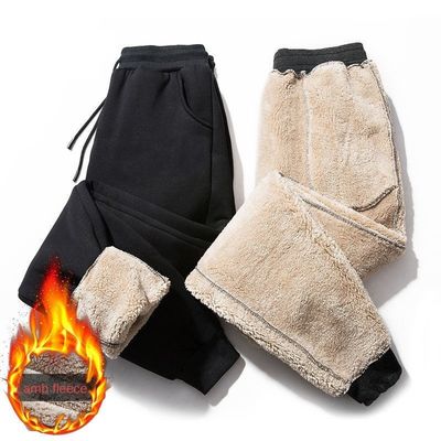Estilo casual cordón de tira cintura de invierno grueso sherpa fleece corredores de sudadera para hombres