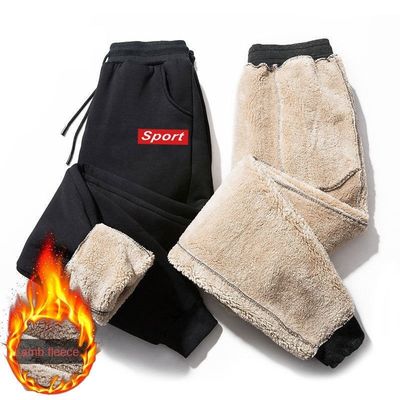Estilo casual cordón de tira cintura de invierno grueso sherpa fleece corredores de sudadera para hombres