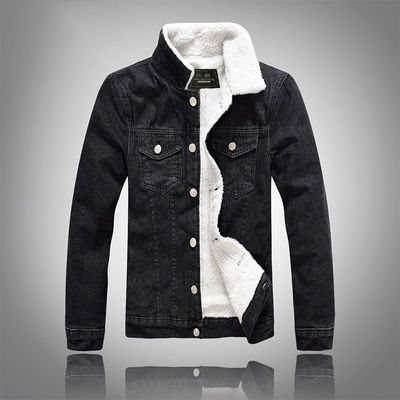 Hoodie de terciopelo de hombre abrigo de denim de invierno de talla más grande negro delgado ajuste grueso chaqueta de lana de piel de cordero