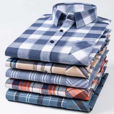 Camisas de negocios de talla grande en algodón 100% con cuello de cuadrado cepillado y mangas largas