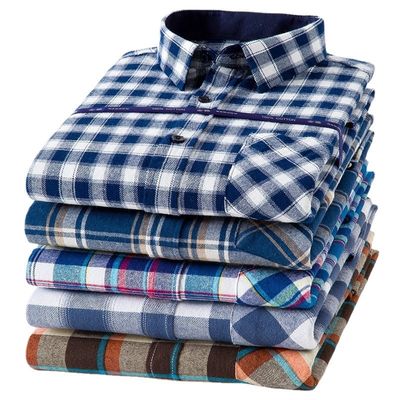 Camisas de negocios de talla grande en algodón 100% con cuello de cuadrado cepillado y mangas largas